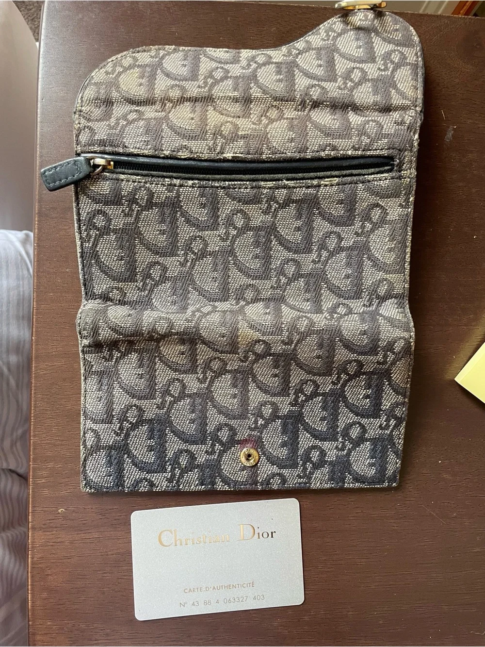 Dior Gray Monogram Canvas Wallet with Silver 'D' Charm